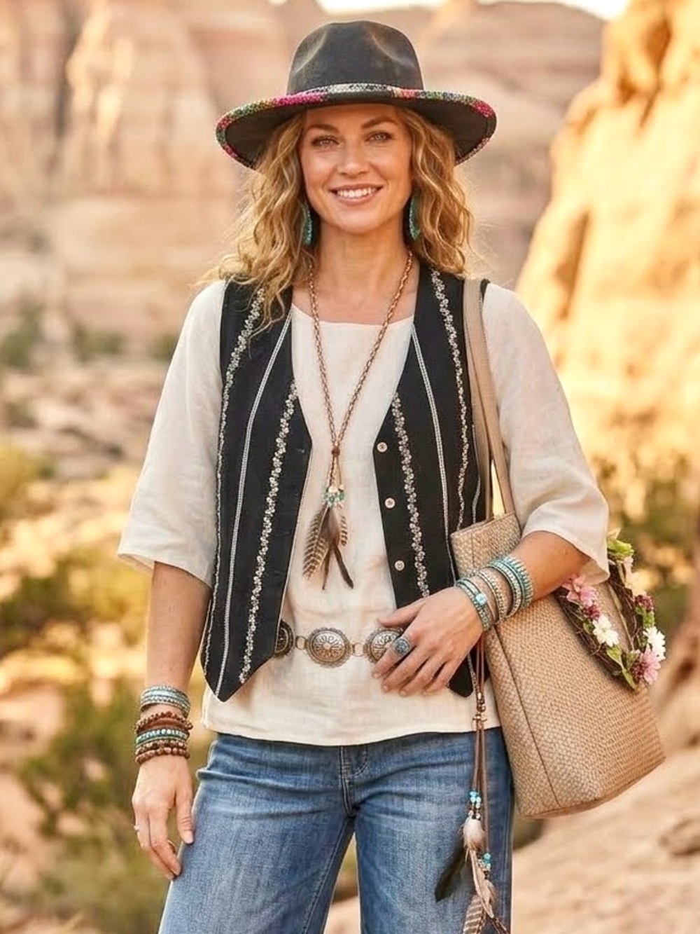 Vintage Black Embroidered Western Vest